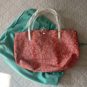 Tiffany & Co. Suede Snakeskin Print Coral Tote Reversible